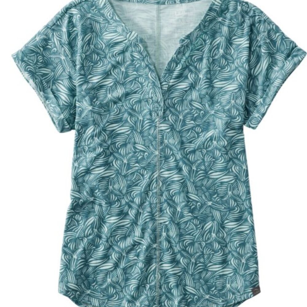 LL Bean 1X Streamside Split Neck Tee - Storm Teal Botanical NWOT - Picture 3 of 5